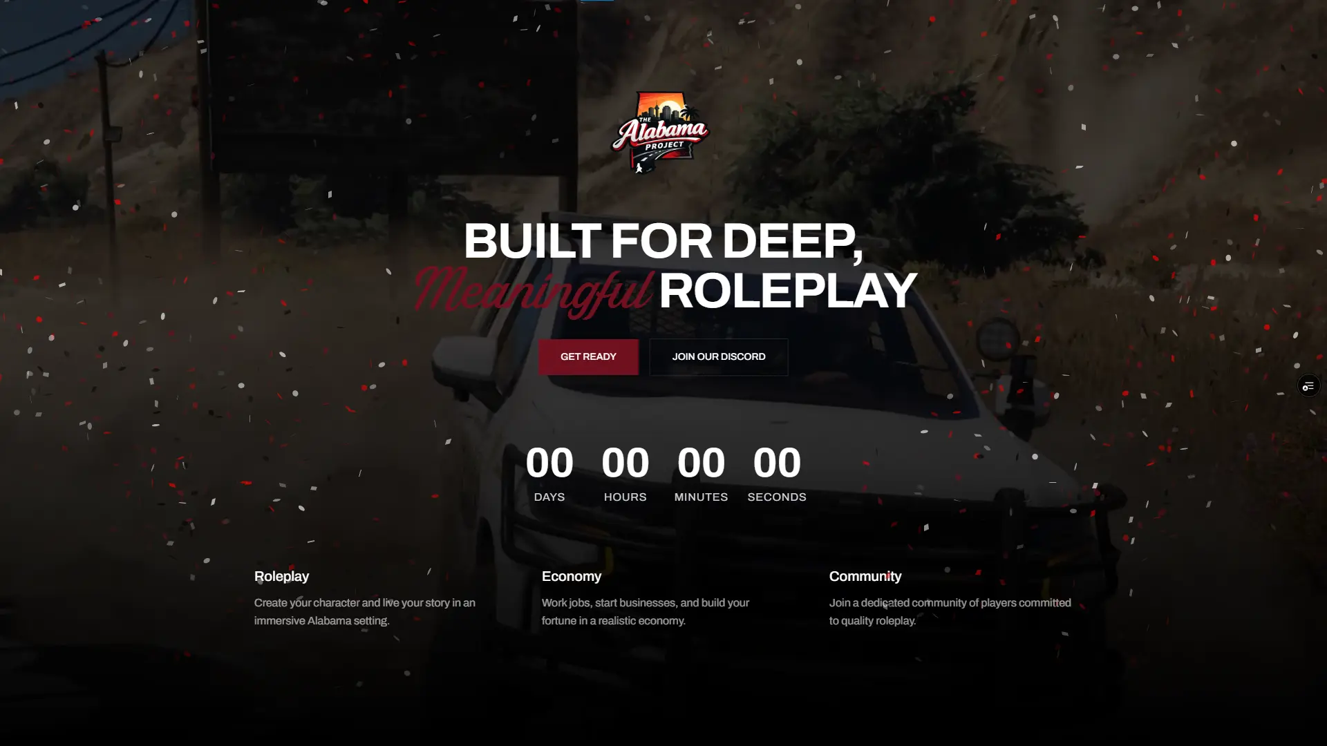 Screenshot of The Alabama Project landing page with countdown